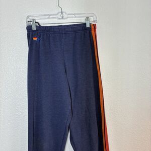 Aviator Nation Sweatpants Mens Large Blue French Terry Rainbow Stripe Jogger USA
